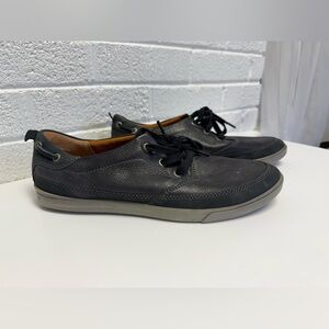 Ecco Black Blue Leather Boat Shoes